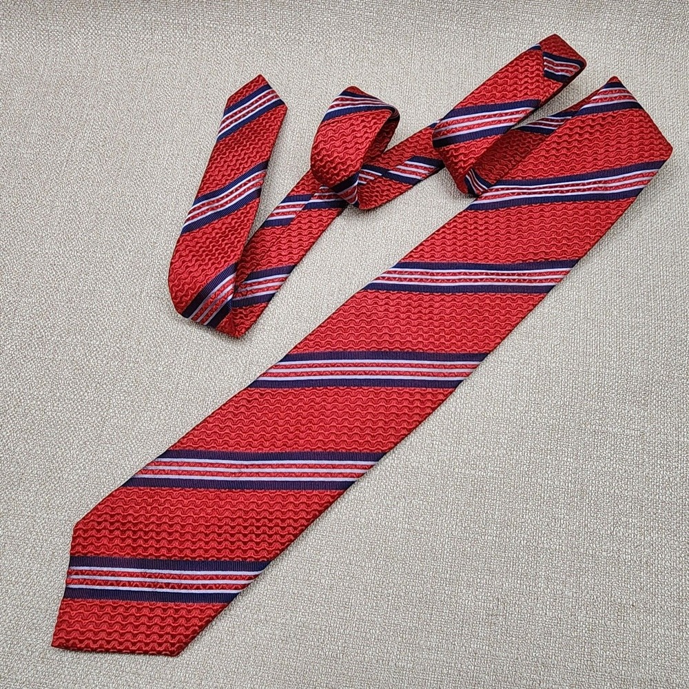 TINO COSIMA Silk Necktie Tie Striped Red Blue 60" x 3 1/2"
